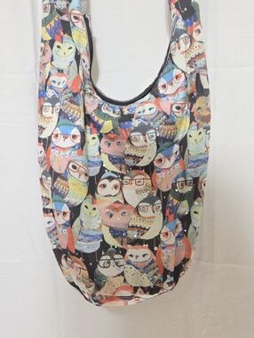 Colorful Owl Print Hobo Tote Bag - Multicolor